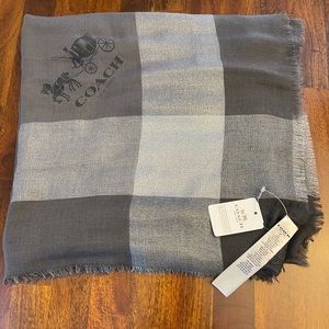New COACH Metallic Graphite Windowpane Challis Scarf